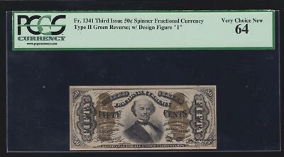 US 50c "Spinner" Type II Back Fractional Currency FR 1341 PCGS 64 V-Ch-CU - Image 1 of 2