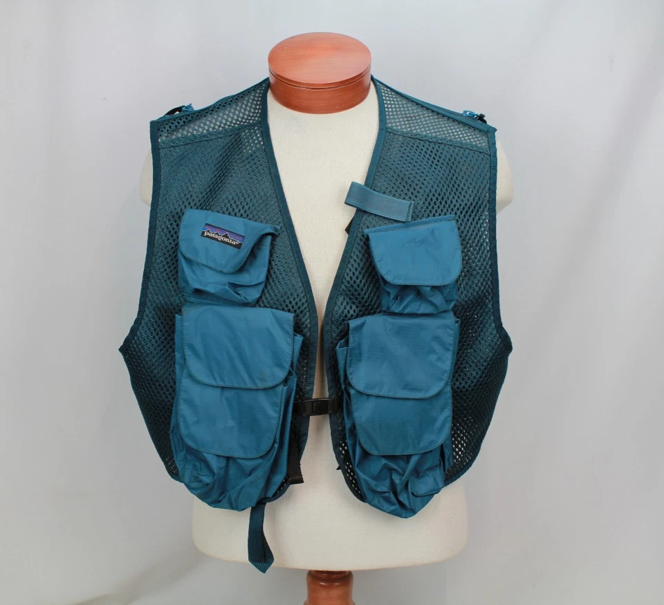 Chaleco de pesca con mosca de malla Patagonia vintage para hombre XL azul verde azulado bolsillo utilitario Foto 1 de 4
