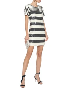 RRP€717 VERONICA BEARD Evan Sequin T-Shirt Dress US6 IT42 M Striped Short Sleeve - Picture 1 of 5