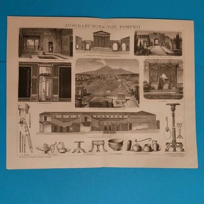 Orig.(1885) Holzstich  Die Augrabungen von Pompeji  - Bild 1 von 4