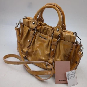 miu miu vitello lux 2way yellow archive camel leather handbag shoulder strap - Picture 1 of 18