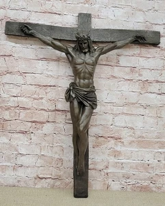 Extra Large Jesus Crucifixion 100% Real Pure Bronze Sculpture Wallmount Statue - Picture 1 of 10