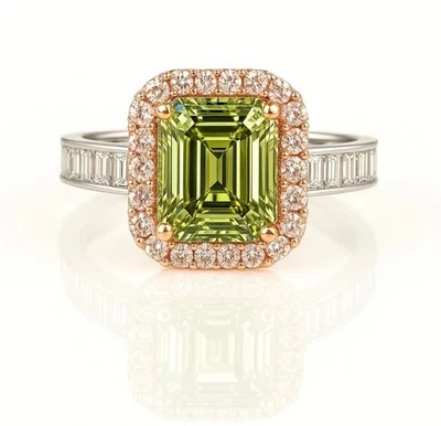 IGI Lab Grown 14k Gold 2.01 Ct Emerald Fancy Intense Green & Halo Pink Diamonds - Image 1 of 4