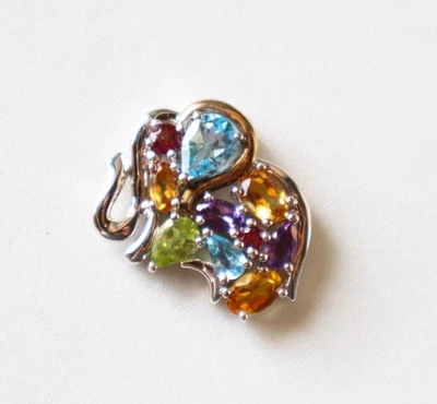 Alwand Vahan 14k Yellow Gold and Sterling Silver ELEPHANT Pendant Multi Gemstone - Image 1 of 4