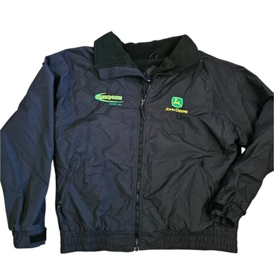 Y2K John Deere Fleece Lined Windbreaker Jacket Full Zip Black Nylon Sz XL - Image 1 of 4