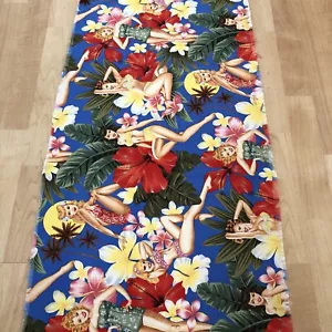 Vintage Fabric Hawaii Girls Quilt Hibiscus Palm Bikini Models HTF 18"x33" OOP - Picture 1 of 11