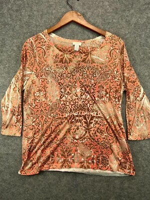 Chicos Top Shirt Womens Large Pink Paisley Blouse Rhinestone Half Sleeve 1 - Image 1 of 4