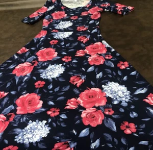 Maxi abito lungo LuLaRoe Ana Unicorn 🦄 blu navy rosa blush rose 2XL 18/20 - Foto 1 di 12