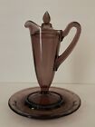 RARE Amethyst Cambridge Glass Co. Handled Syrup Pitcher w/Lid & Plate 1930s MINT