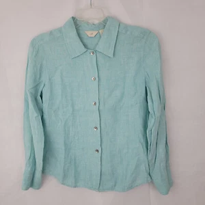 J JILL Womens Shirt Sz MEDIUM Long Sleeve Aqua BLUE 100% Linen Beachy Coastal - Picture 1 of 12