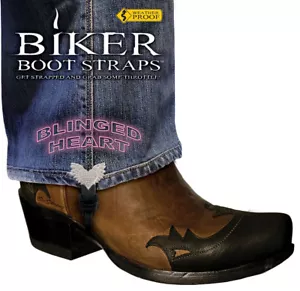 6" Blinged Heart Biker Boot Straps - Picture 1 of 4