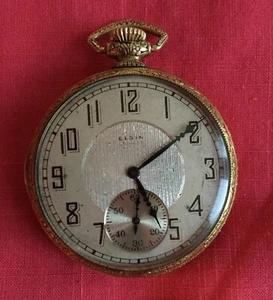 Vintage Elgin Taschenuhr 1925 FUNKTIONSFÄHIGER Zustand 14k Gold Gefülltes Gehäuse 7j Rubine - Bild 1 von 5