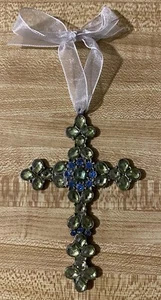 Glass Stone Blue and Light Green Decorative Cross - Picture 1 of 15