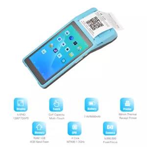 PDA Printer Android 6.0 POS Terminal Intelligent Payment BT/WiFi/USB OTG/3G V3R6 - Picture 1 of 11