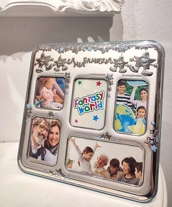 Cornice x Bimbo/a Argento 25x25 cm, "La mia Famiglia",comunione battesimo, NUOVA - Imagen 1 de 7
