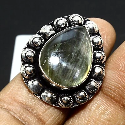 Anel feito à mão de prata 925 sólido pedra preciosa labradorita natural tamanho 9 - Imagem 1 de 4