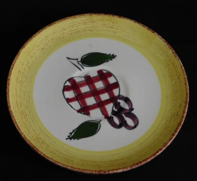Platillo de frutas de campo Blue Ridge Southern Pottery fruta de guinga, banda amarilla Foto 1 de 3