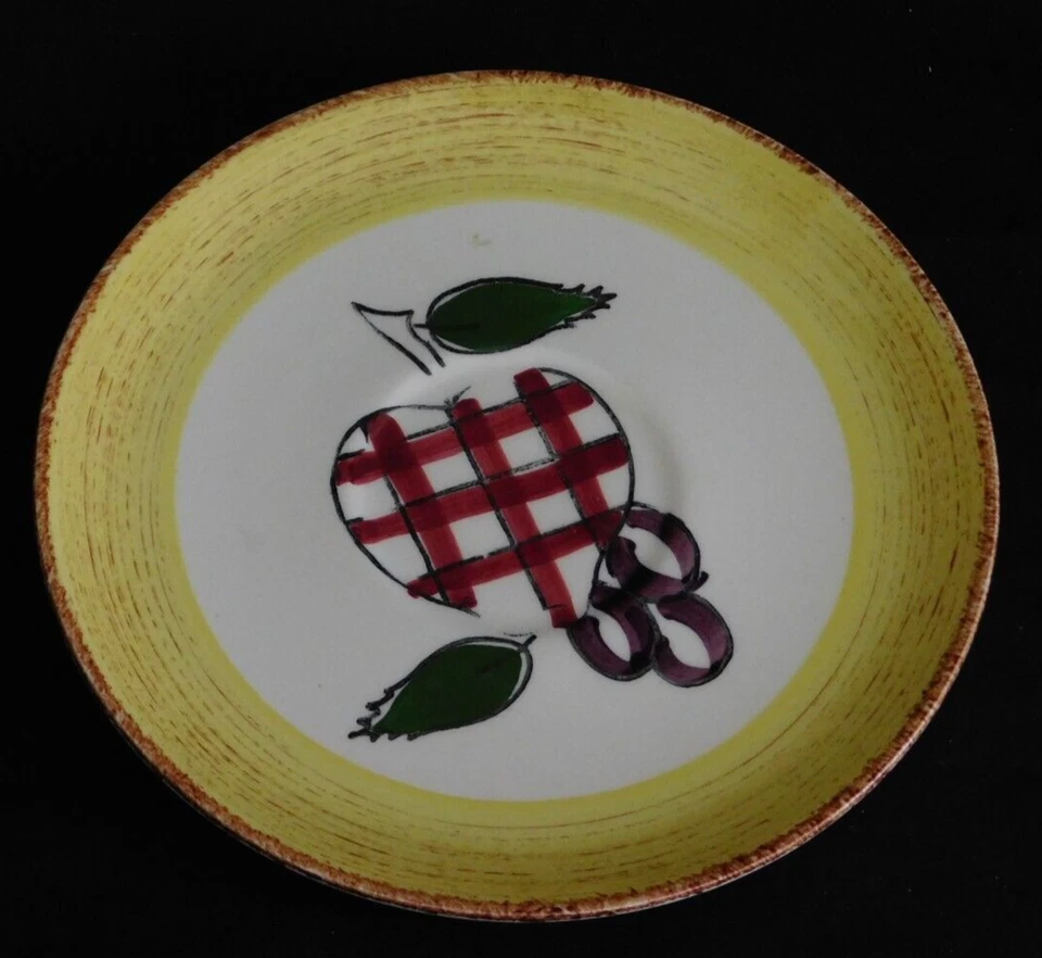 Platillo de frutas de campo Blue Ridge Southern Pottery fruta de guinga, banda amarilla Foto 1 de 3