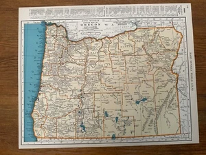 Antique 1937 Rand-McNally Map Of Oregon 13”x10.5” Atlas - Picture 1 of 6