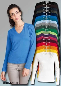 KARIBAN Damen Langarm Shirt mit V-Ausschnitt V-Neck in 20 Farben Gr S bis 3XL - Bild 1 von 35