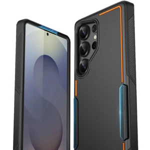 Funda delgada de doble capa a prueba de golpes negra/naranja para Samsung Galaxy S25 Ultra 5G - Imagen 1 de 7