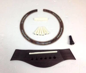 Acoustic Guitar T-style Bridge, Rosette, Nut, Saddle,Bone pins, Ebony end pin*** - Picture 1 of 3