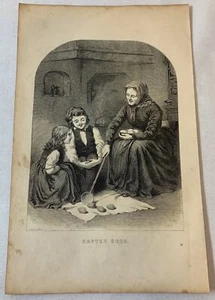 1862 Zeitschriftenstich ~ FRAU UND KINDER FÄRBEN OSTEREIER - Bild 1 von 1