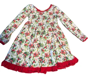 Eliza Cate And Co Floral Holiday Red Ruffle Soft Warm Dress 5T - Picture 1 of 5