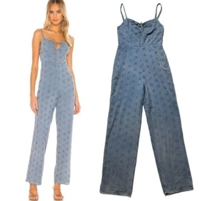Tularosa Valerie Eyelet Vintage Blue Wide Leg Jumpsuit M - Image 1 of 4