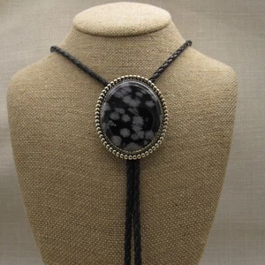 Sterling Silver Snowflake Obsidian Bolo Tie - Picture 1 of 4