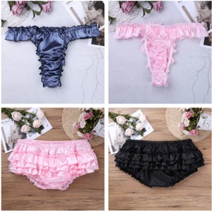 Sissy Uomo Satina Arruffate Bloomer A Più Slip Biancheria Perizoma Intimo - Foto 1 di 61