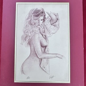 Art Print Nude Woman Undressing Long Curly Hair Lithograph 24/200 Signed Taf - Picture 1 of 6