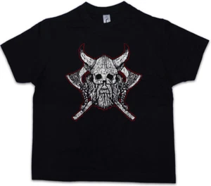 VIKING SKULL VII Kids Boys T-Shirt Runes Valhall Valhalla Odin Thor Vikings - Picture 1 of 1