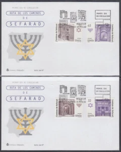 ESPAÑA Sc #2922-5 JUEGO DE 2 FDC JUDAICA SEFARAD JUEGO de 4 DIFF incl. SINAGOGA - Imagen 1 de 1
