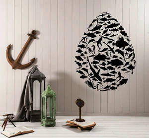 Wall Vinyl Decal Drop Sea Fishes Animals Fishing Sticker Decor (n1096) - Picture 1 of 3