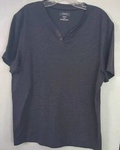 Lot Of 2 ALFANI Men's Stretch Henley Shirt Button Collar Size Lg Grey & Black . - Picture 1 of 9
