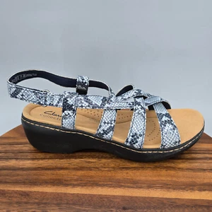 Sandali Clarks donna 10 M stampa serpente cinturino regolabile zeppa scarpe comode - Foto 1 di 7