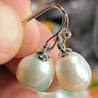 10-11Mm Natural Baroque White Pearl Dangle Earrings 14K Beaded Modern Minimalist