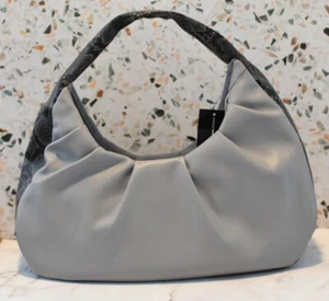 INC KJ Shoulder-Bag Gravity Snakeskin Trim Hobo Handbag Grey Top Zip Puffer - Picture 1 of 3