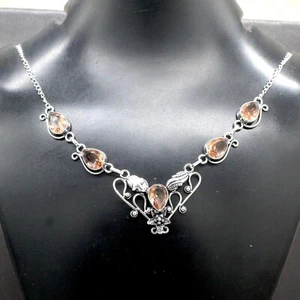 Morganite Gemstone 925 Sterling Silver Jewelry Necklace Size-17-18 - Picture 1 of 9
