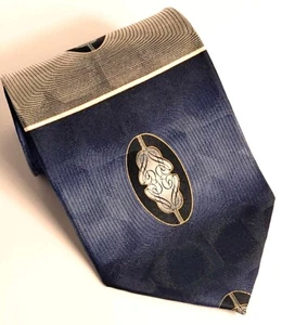 Forte Handmade 100% Silk Men's Neck Tie Blue Gray Geometric Pattern - Picture 1 of 5