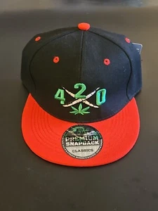 STONER 420 ADJUSTABLE PREMIUM SNAPBACK HAT CAP Black Red - Picture 1 of 3