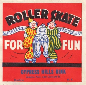 Brooklyn, New York anni 40-50 - Etichetta pista di pattinaggio Cypress Hills - Clown Duo Art - Foto 1 di 2