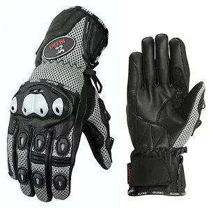 ISLERO All Weather Summer Winter Leather Motorbike Motorcycle Gloves Knuckle - Picture 1 of 5