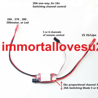 Interruptor de bomba de motor o LED cepillado 20A ESC unidireccional 2s 3s 260 370 380 390 Foto 1 de 4