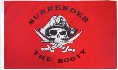Surrender the Booty Pirate Flag 3x5ft Jolly Roger Boating Flag Skull Flag - Image 1 of 2