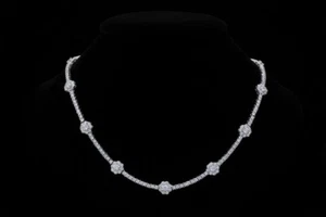 16 ctw Lab-Created Round Diamond 14K Gold Plated Tennis Flower Necklace Women's! - Picture 1 of 6