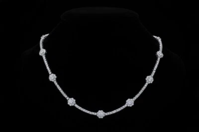 16 ctw Lab-Created Round Diamond 14K Gold Plated Tennis Flower Necklace Women's! - Image 1 of 4