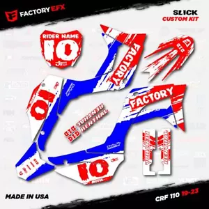 Red White Blue Crf110 Slick Racing Graphics kit fits Honda 2019-2025 decal 19-25 - Foto 1 di 5