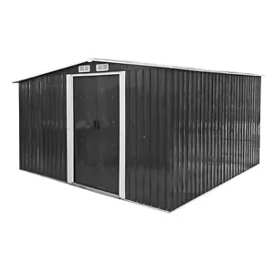 Garten Metall Gerätehaus Canberra 3,3x3,1m Geräteschuppen m. Holzlager anthrazit - Bild 1 von 7